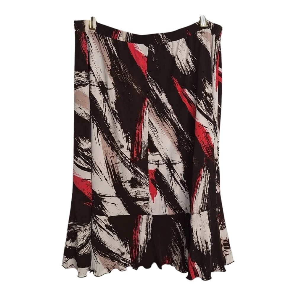 First Option Too Skirt Womens 18/20W Pull On‎ Stretch Tiered Hemline Brown Multi